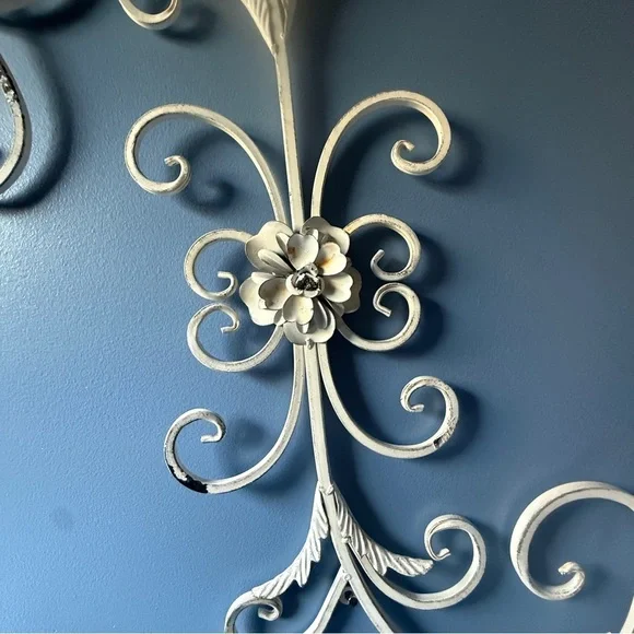 Elegant White Wall Scroll Decor 35” x 15” Cottagecore French Country Farmhouse - Picture 2 of 8